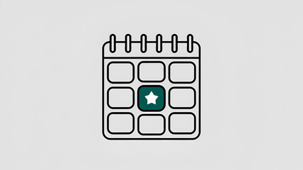 Calendar graphic representing an event marked with a star symbol for planning purposes in a minimalistic design