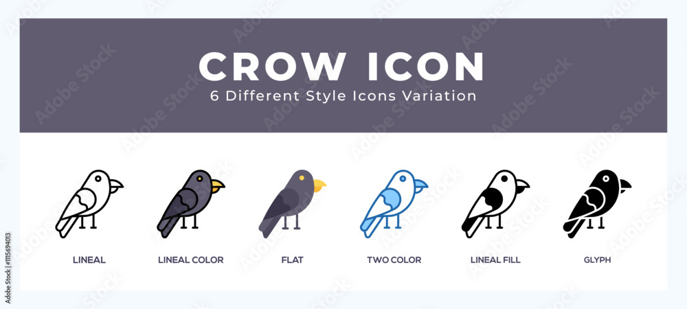 Poster crow set of vector icon. for web. and mobile app