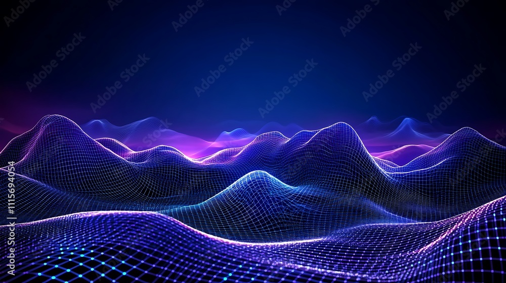 Poster vibrant abstract landscape with waves of light in futuristic digital style for background use