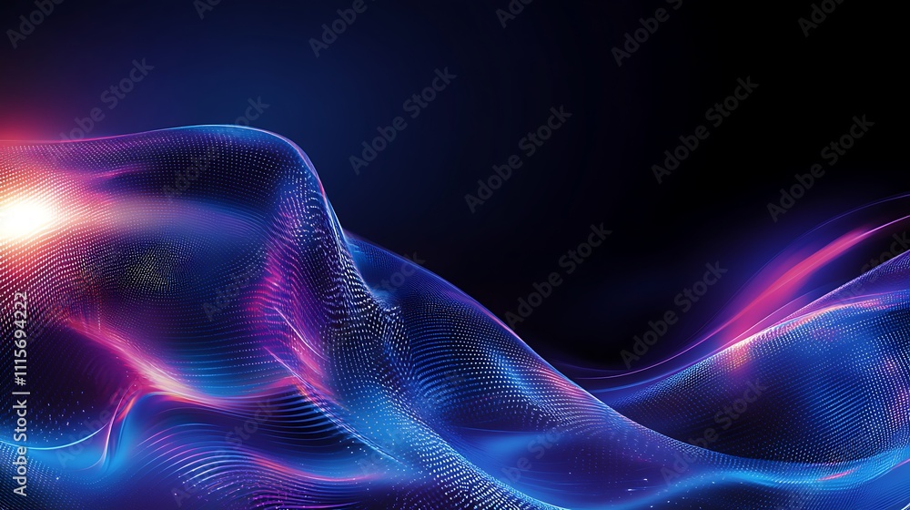Poster vibrant abstract wave of colorful light patterns in a dark background for visual design and technolo
