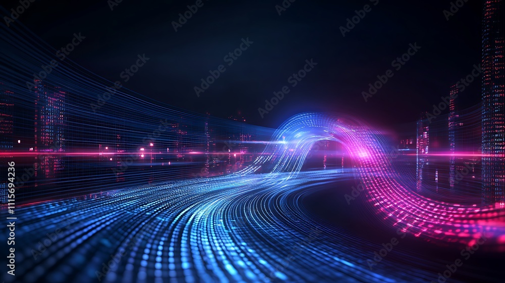 Poster vibrant abstract technology background with light trails and digital effect for modern design projec