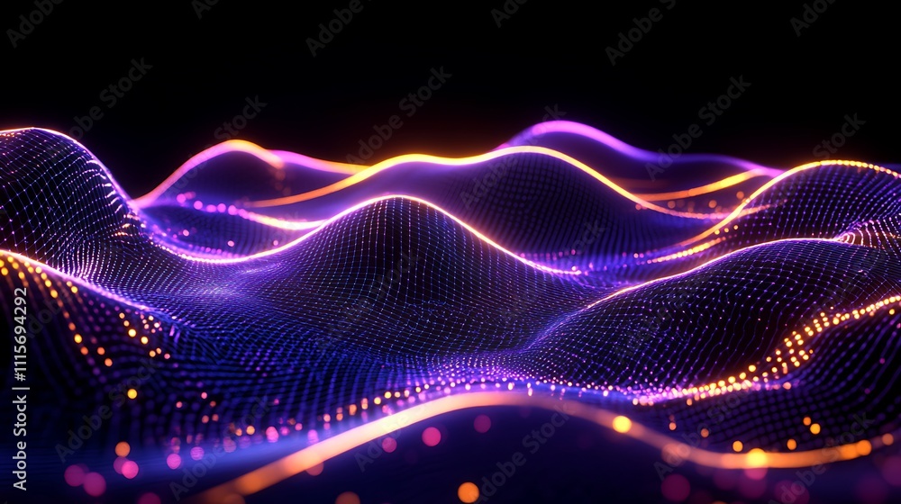 Aufkleber vibrant abstract wave patterns with bright lines and dots against black background