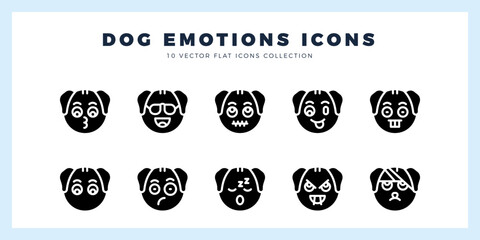 10 Dog Emoticon Glyph icon pack. vector illustration.