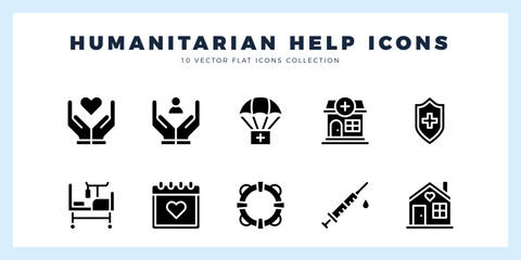 10 Humanitarian Help Glyph icons pack. vector illustration.