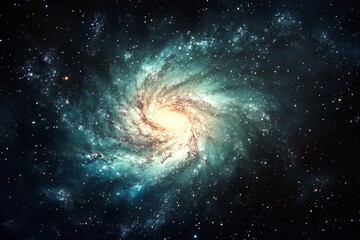 Fototapeta premium An awe-inspiring spiral galaxy, featuring a luminous center and swirling arms, showcasing the dynamic beauty and vastness of the cosmos.