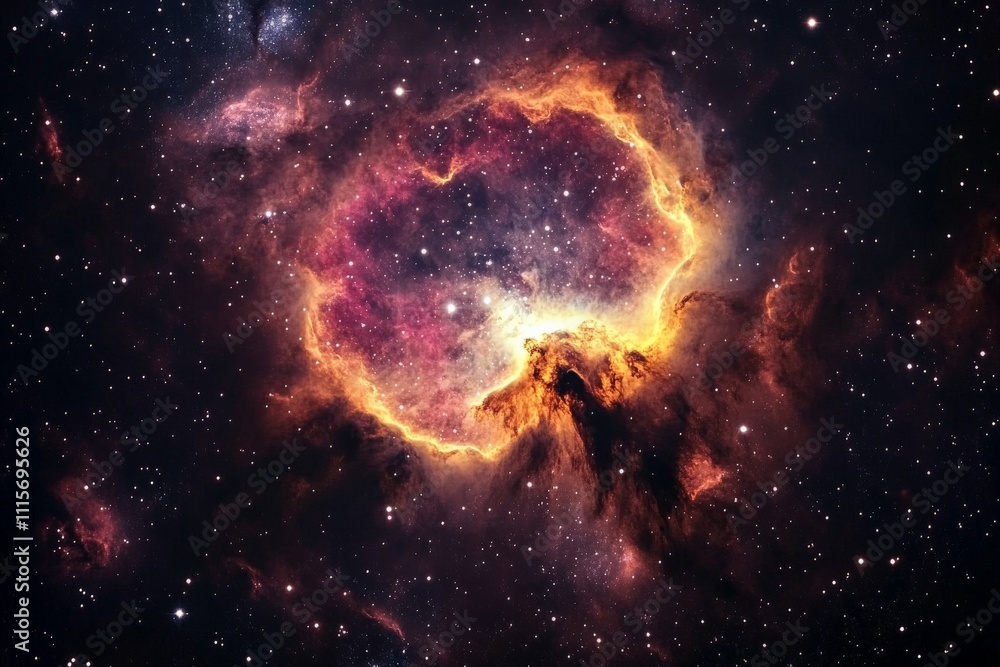 Poster a breathtaking nebula with vibrant colors and glowing stars creates a stunning, cosmic view in the b
