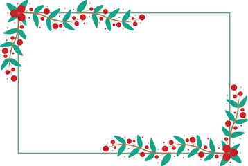 Fototapeta premium Rectangular Frame Or Wreath Decorated With Red Cherry And Green Leaves