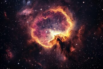 Obraz premium A breathtaking nebula with vibrant colors and glowing stars creates a stunning, cosmic view in the boundless universe, revealing the vastness of space.