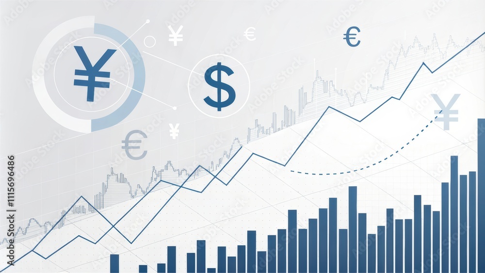 Poster currency exchange rates chart or stock trading graph concept. financial graphs with currency symbols