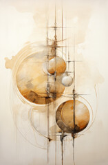 Futuristic Botanical Art with Abstract Circles and Earth-Toned Elements