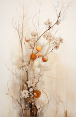 Minimal Botanical Wall Art with Abstract Orange Fruits and Neutral Tones