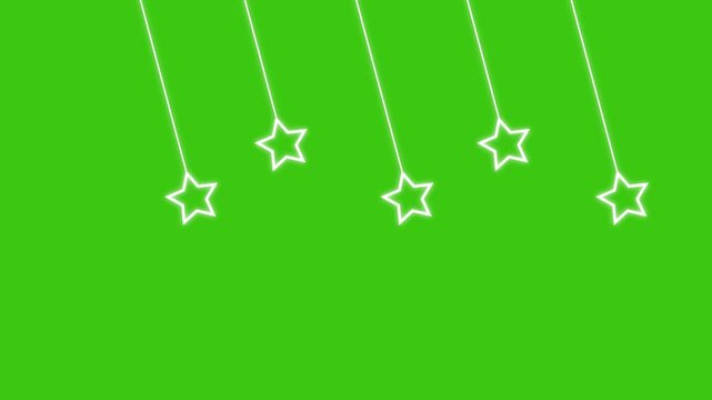 Five white Stars Hanging and Swinging on Explosion of stars Rating Stars green screen,  Transparent Alpha Channel.
