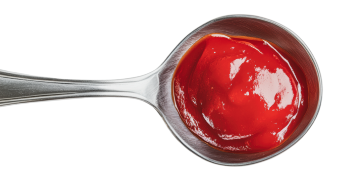 Spoonful of ketchup ready for a meal, cut out - stock png.