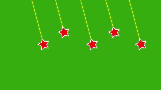 white and red color line star, Five Stars Hanging and Swinging on Transparent Alpha Channel. green screen background, loop up line blast