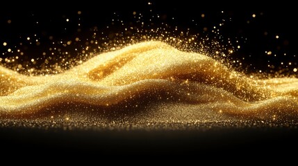 Golden shimmering particles and sparkles filling the air on a dark background perfect for creating a festive mood for Christmas or New Year celebrations ideal for holiday ads.