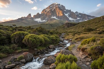 Nice photo of landscape sky, clouds and nice view The rugged summit of Mount Kenya