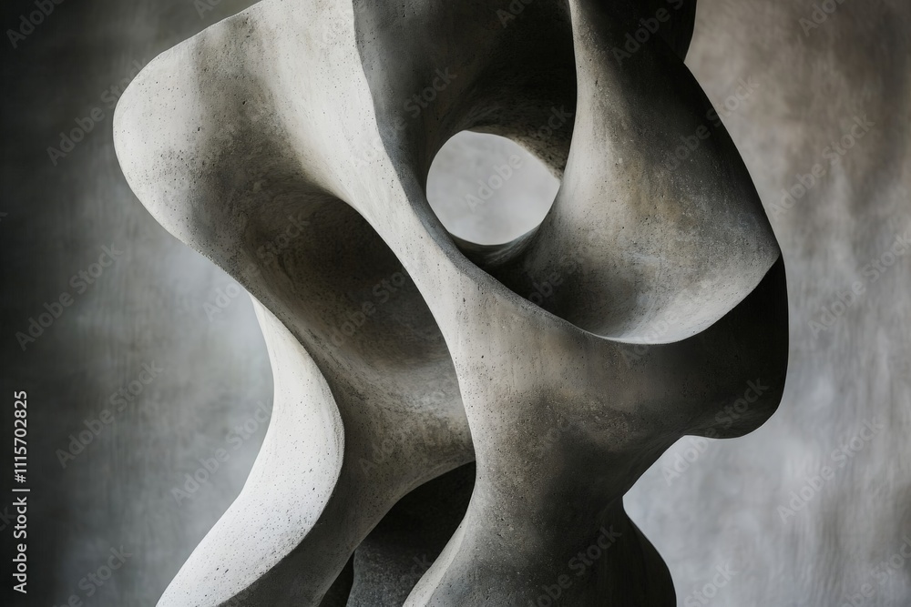 Poster This image captures an abstract sculpture showcasing intricately flowing and curvaceous shapes, constructed from textured material, evocative of modern artistic expression.
