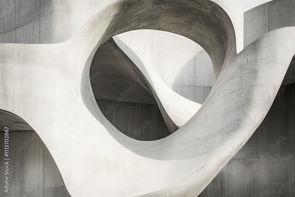Poster a striking, swirling concrete architecture with an open circle, exhibiting a fusion of modern art an