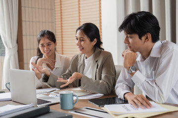 Businessman Leading a Productive Meeting, Offering Strategic Advice to Engaged Employees in a...