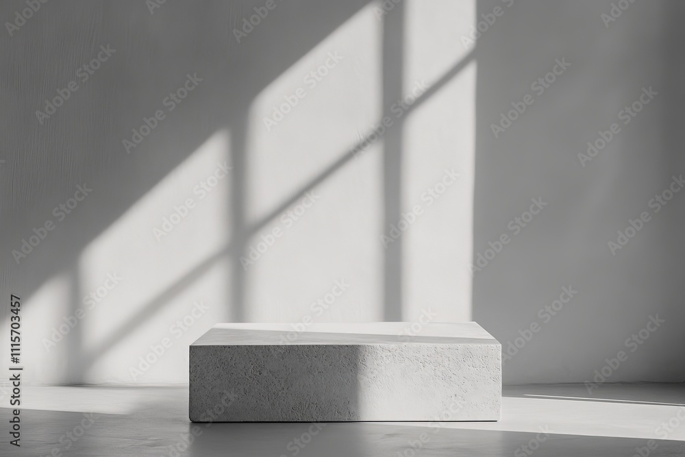 Aufkleber a clean minimalist block is illuminated by gentle window light, conveying purity, calm, and precisio