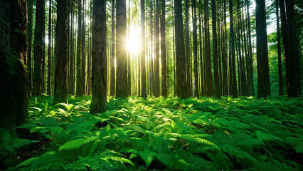 sun rays through the forest