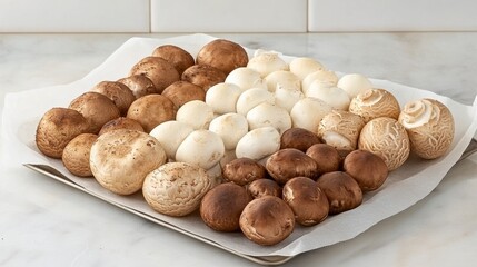 Obraz premium Assorted Mushrooms on Parchment Paper with Diffused Light