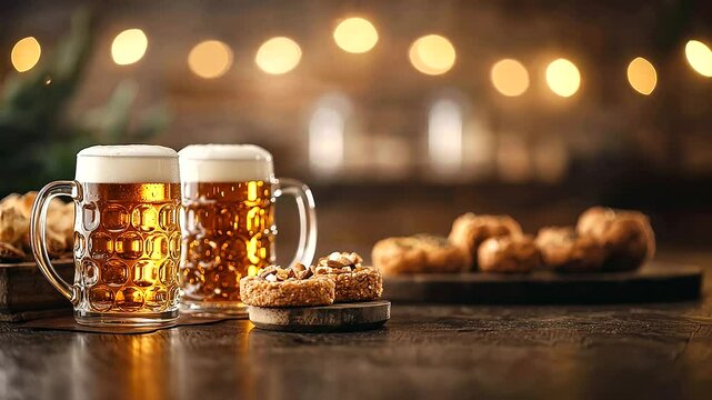 1_Oktoberfest Beer Mugs and Snacks Festive Celebration Scene