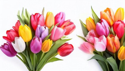 Obraz premium Vibrant Spring Tulips Bouquet for International Women's Day Celebration. Perfect for Greetings, Invitations, Social Media Posts, and Seasonal Decor on 8 March to Welcome Springtime Beauty