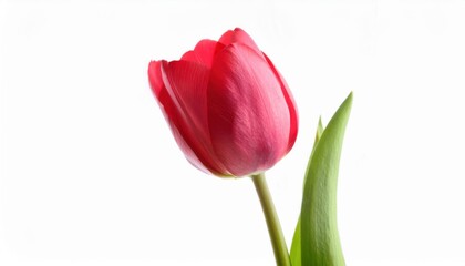 Elegant Red Tulip on a White Background. Perfect for International Women's Day, 8th March Greetings, Spring Themed Invitations, Floral Design Projects, and Seasonal Decoration Concepts
