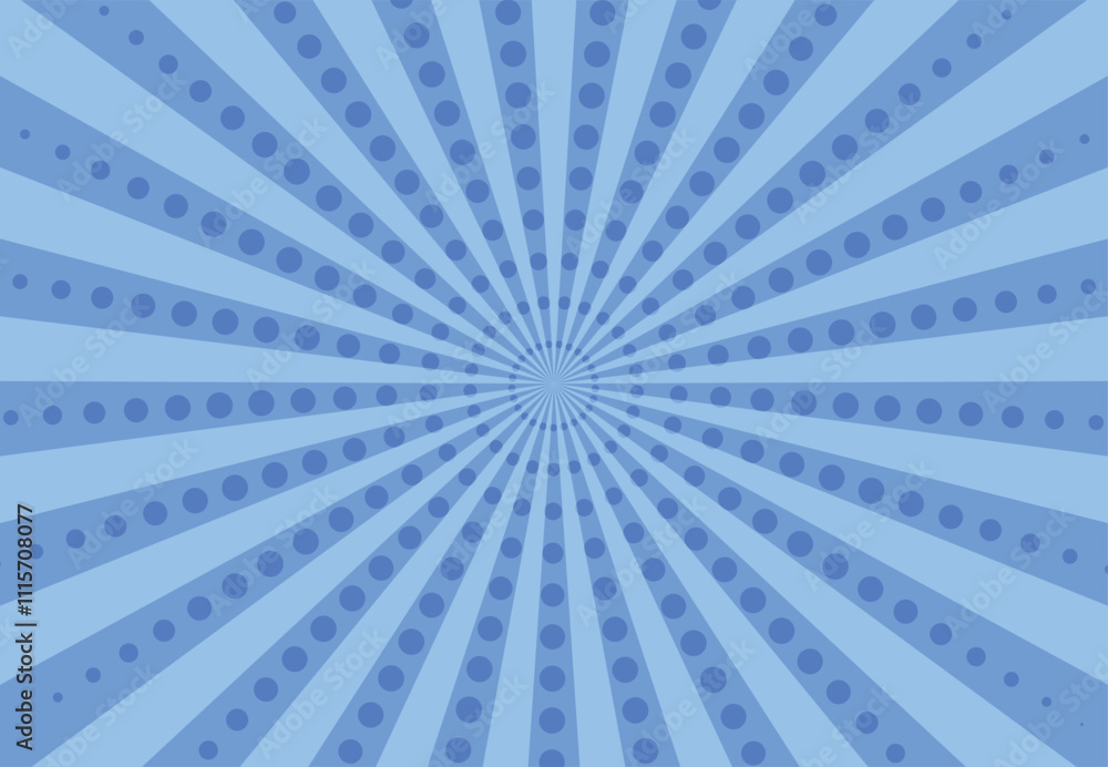 Poster blue background with sun ray. pattern of starburst. abstract texture with flash. sunbeams. comic bac