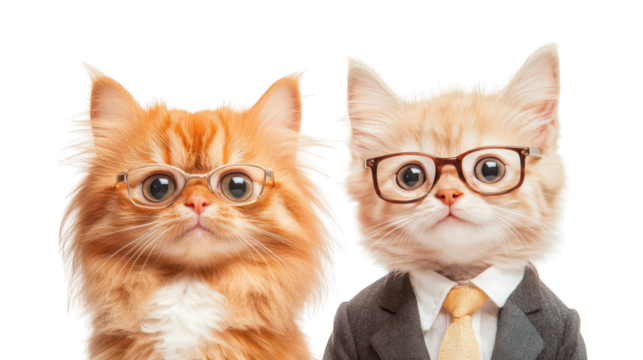 Two dapper cats in suits and glasses, portrait of feline sophistication - Powered by Adobe