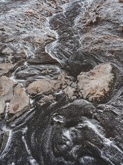 Textures géologiques uniques dans une zone volcanique en Islande
