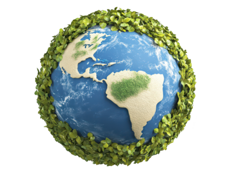 Flourishing green leaves embrace the globe, symbol of environmental harmony and global inter connectedness