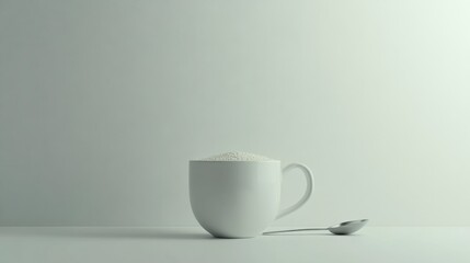 Fototapeta premium Soft Flour in White Cup with Measuring Spoon