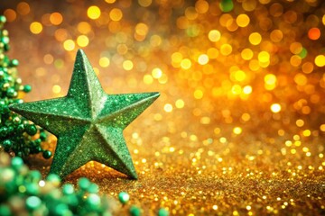 Glittering Green Christmas Star Border on a Festive Background with Ample Copy Space for Holiday Greetings and Seasonal Messages, Perfect for Inviting Cheerful Celebrations