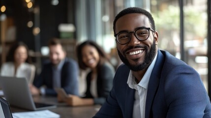 A team of diverse professionals gathers around a sleek conference table in a modern office, sharing ideas and building connections while smiling and enjoying the collaborative atmosphere