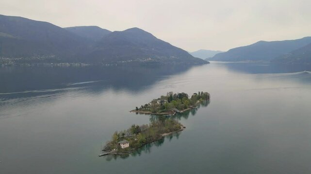 Bird's-eye view of the lake Maggiore in Ronco sopra Ascona, canton of Ticino, Switzerland.