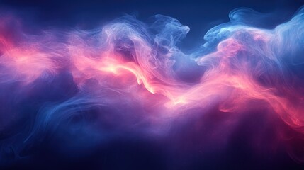 Fototapeta premium Abstract swirling pink and blue smoke clouds on dark background.