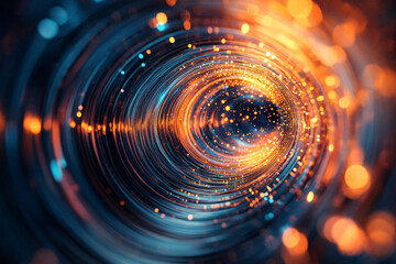 Obraz premium abstract futuristic tunnel of glowing blue and orange particles creating a sense of speed technology data flow and high tech digital innovation 
