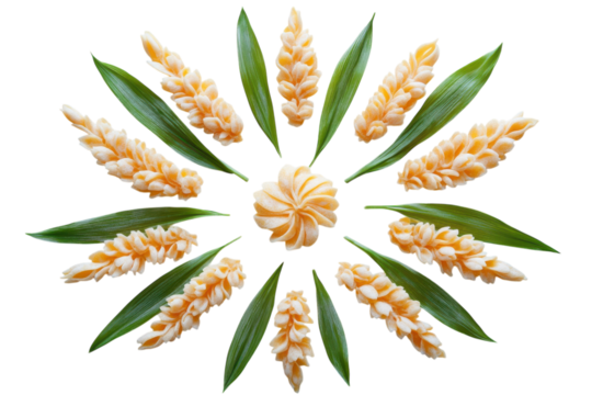 Beautiful arrangement of floral elements on a white background showcasing craftsmanship and design skills