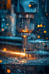 CNC Milling Machine in Action, Cutting Metal with Precision, Modern Manufacturing Technology