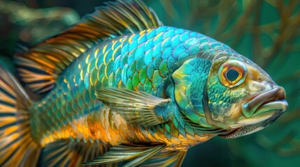 Fototapeta premium Vibrant Fish in Electric Blue Reef. Underwater Marine Life concept