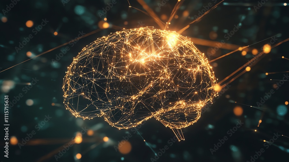 Aufkleber a 3d rendering of a human brain with glowing circuitry.