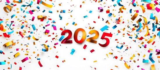 Obraz premium Christmas background with the inscription 2025 and confetti, Christmas concept