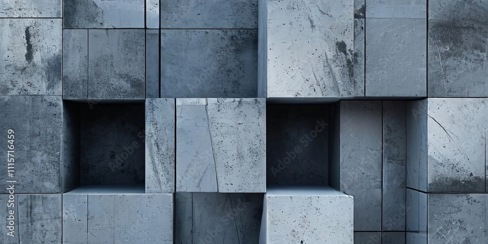 Poster a gray wall made of blocks with a few holes in it