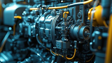 Detailed closeup image of diesel generator engine components
