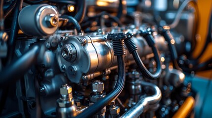 Detailed closeup image of diesel generator engine components