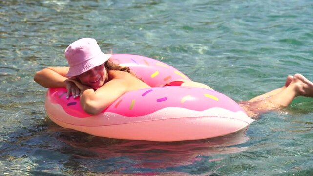 Donut Float Woman Relaxing Lake Summer