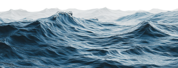 Ocean waves rolling under a cloudy sky, cut out - stock png.