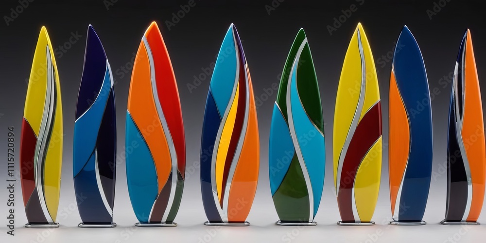 Poster A row of colorful vases with a wave design
